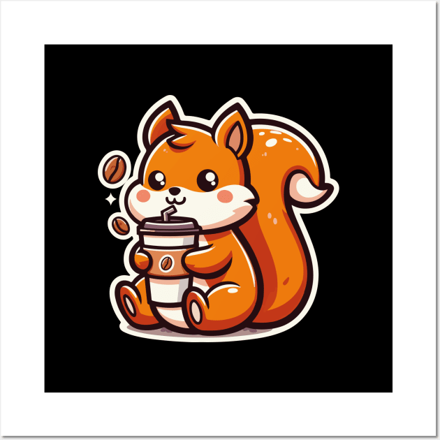 Cute Squirrel Drinking Coffee Wall Art by Coolthings